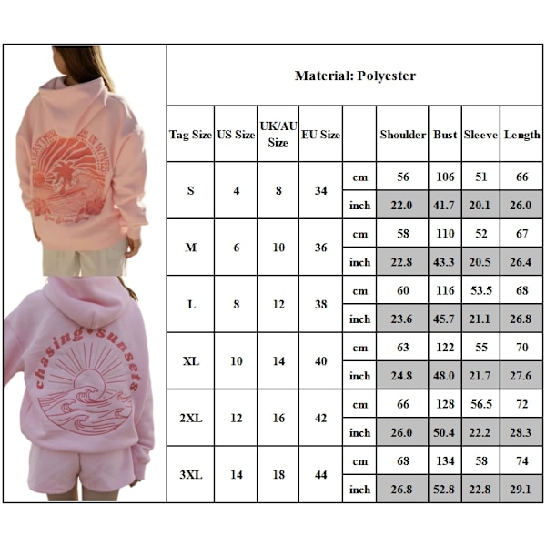 Dam oversized huvtröjor Chasing Sunsets Grafisk tryck Casual Långärmad Lätt axel Pullover topp Apricot M