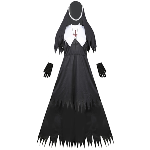 Halloween Valak Demon Nun Kostym för Kvinnor The Conjuring Cosplay Festklänning L