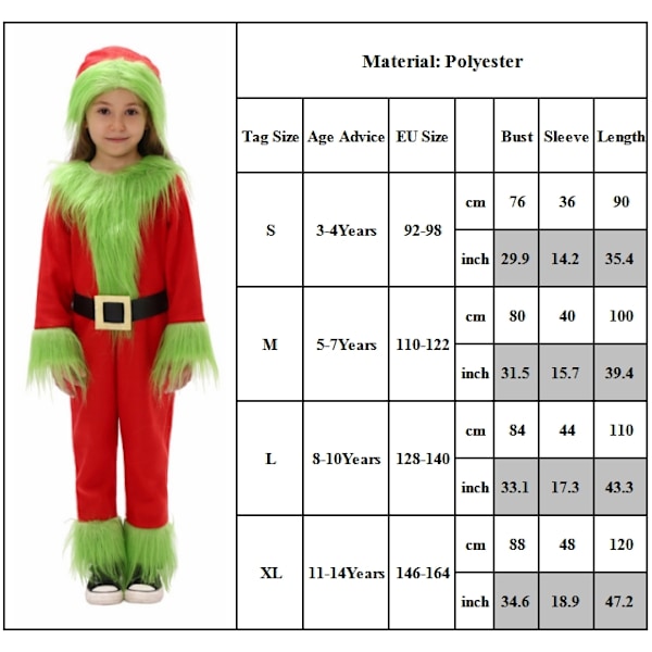 Barnens Juldräkt för Pojkar och Flickor - Santa, Grinch, Cosplay, Juldräkt, Jumpsuit L