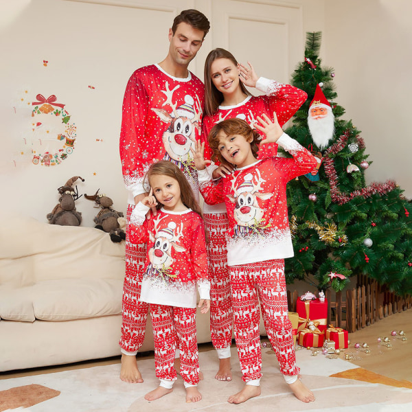 Elk Christmas PJs Familjematchande nattkläder för barn Set Mom M