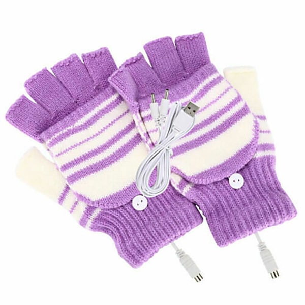 Vintervarm halvfinger elvärmehandske USB uppvärmda handskar Purple