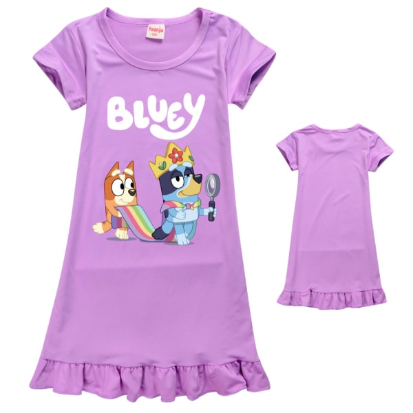 Kids Girls Blueys Cartoon Nattlinne Kortärmad Pyjamas Klänning Nattkläder Casual Purple 5-6 Years