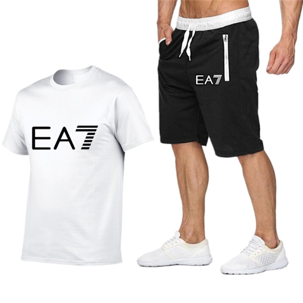 Sommarset med T-shirt och Shorts för Herrar EA7 Sports Kortärmad + Shorts Casual Topp Träningskläder A S