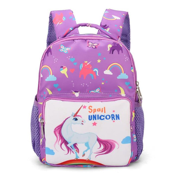Pojkar och flickor barn enhörning ryggsäck skolväska slitstark ryggsäck casual axlar dagspack Purple