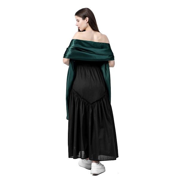 Kvinnor Extra Långa Satinsjalar Wraps Pashmina för Bröllopsfest Dark Green