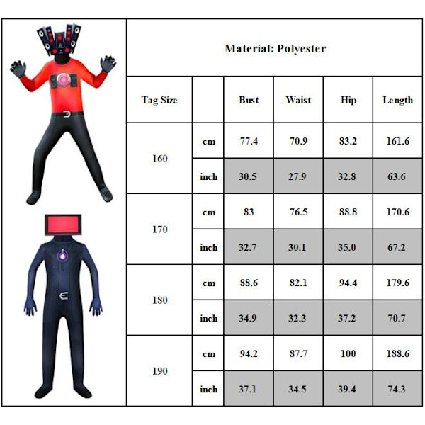 Skibidi Toalett Cosplay Pojkar Halloween Kostym Vuxen Man Jumpsuit C 190cm