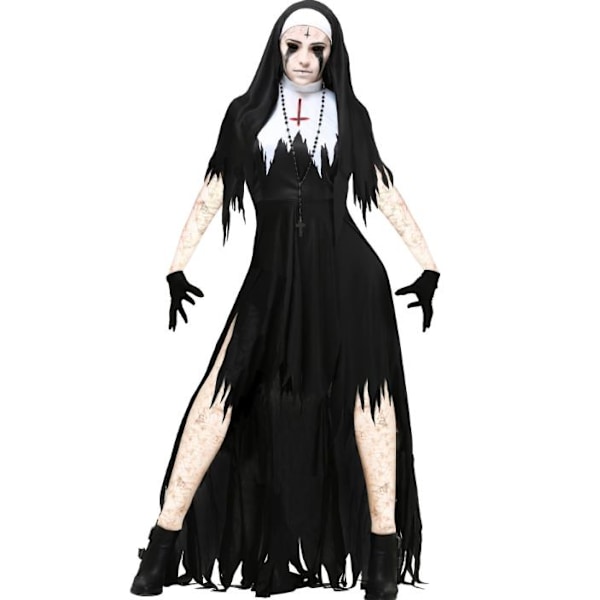 Halloween Valak Demon Nun Kostym för Kvinnor The Conjuring Cosplay Festklänning M