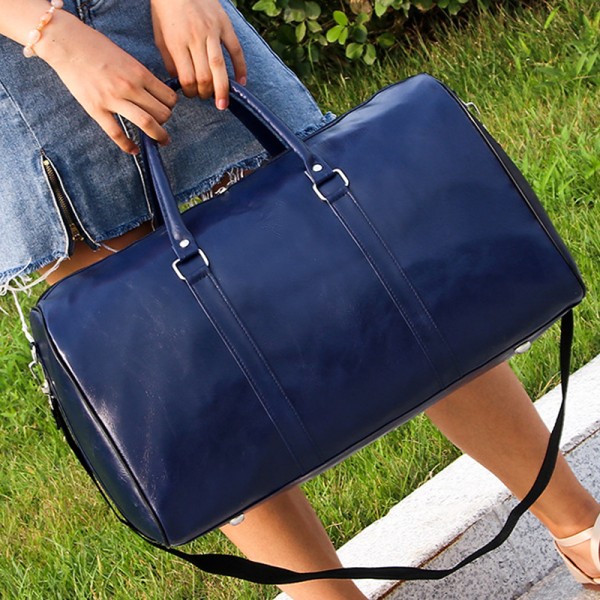 Män Retro Pu Läder Bagageförvaring Handväska Duffle Weekend Bag Blue