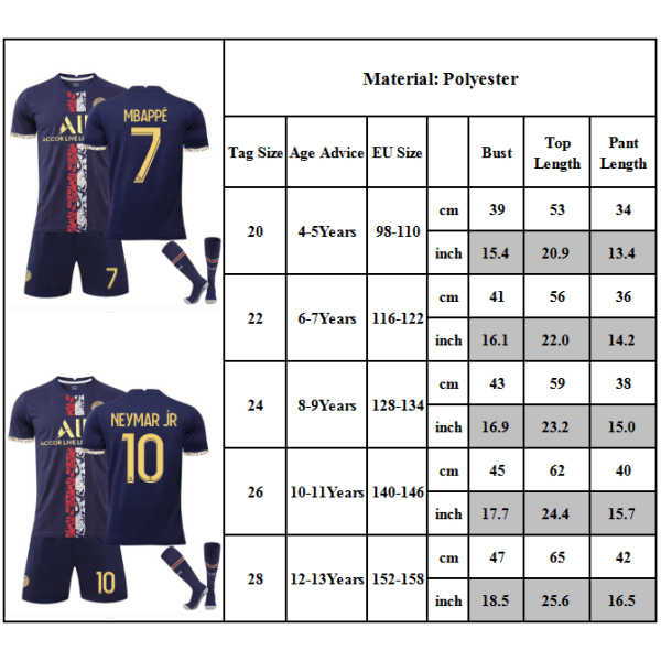 Barnfotbollströja nr 30 Messi nr 10 Neymar Vuxen Barnfotbollströja Set #10 22