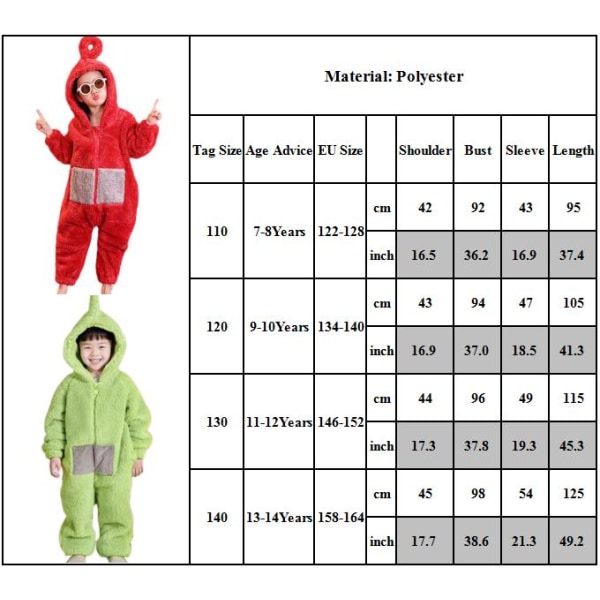 Anime Teletubbies Barn Onesies Pyjamas Rakun Kostymer Overall green 130cm