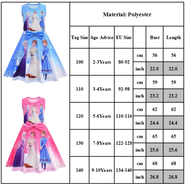 Girls Frozen Sundress Princess A-Line Swing Robe Festklänning blue 100cm