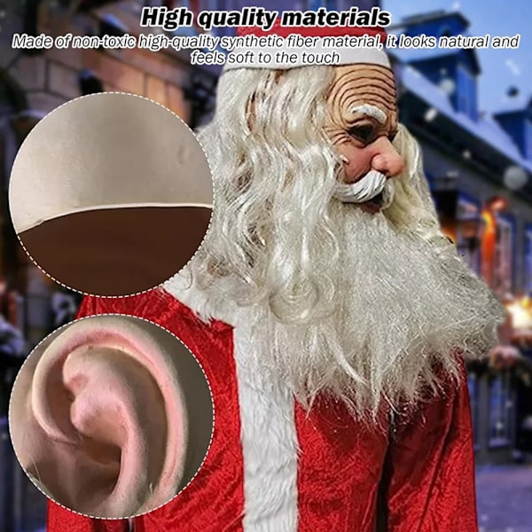 Jultomten Santa Claus Realistisk Latex Mask Helmask med Röd Tomteluva + Skägg