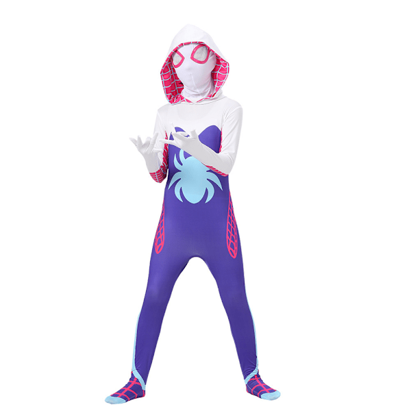 Halloween Marvel Spider Gwen Kostym Jumpsuit för Vuxna och Barn 140cm
