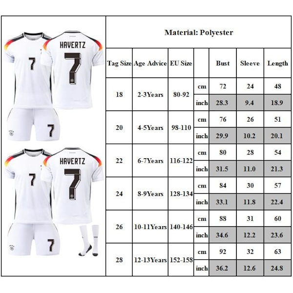 NO.7 HRVERTZ Fotbollströja Barn Pojkar T-shirt Shorts Strumpor Jersey Sommar Träningsdräkt Set 24