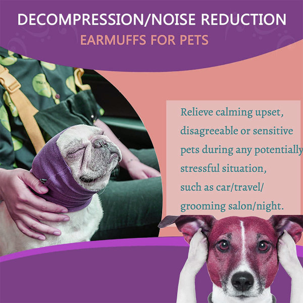 Tysta öronskydd för hund för hörselskydd Lugnande öronen Purple L