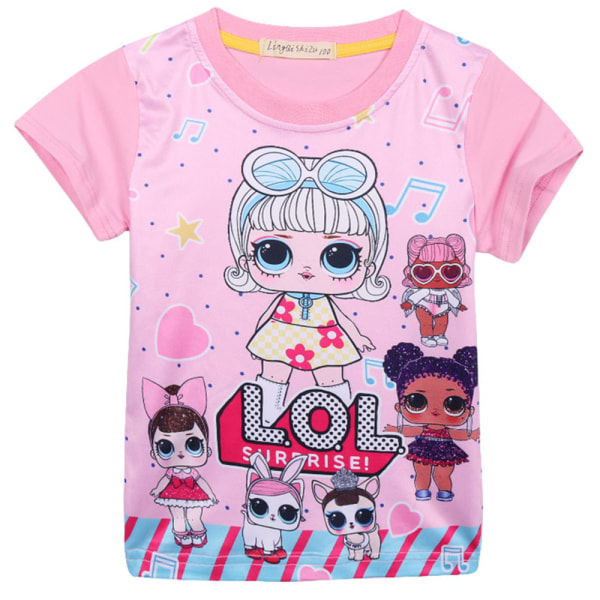 Flickor Söt Princess Surprise Doll Kortärmad T-Shirt Topp Pink 120cm