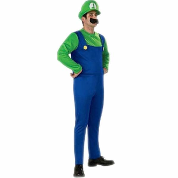 Super Mario-kostym för barn, maskeradkläder för fest, cosplay-hattset Men-Green M