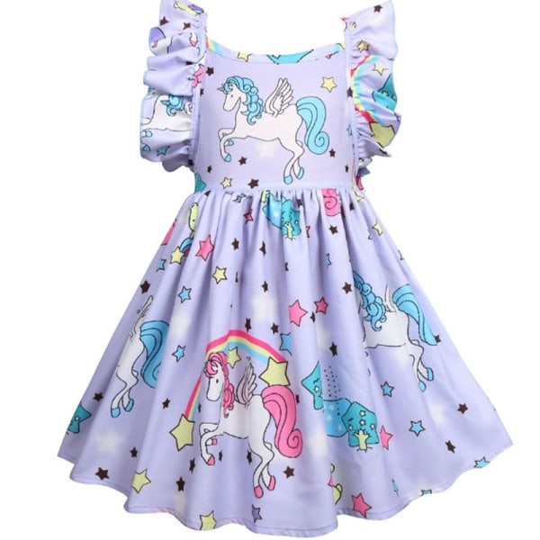 Enhörningstryck Prinsessklänning för Flickor Födelsedagspresent lightgreen 4-5Years