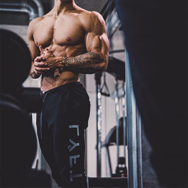Herrar Fitness Byxor Snörning Löpning Casual Mode Byxor Black M