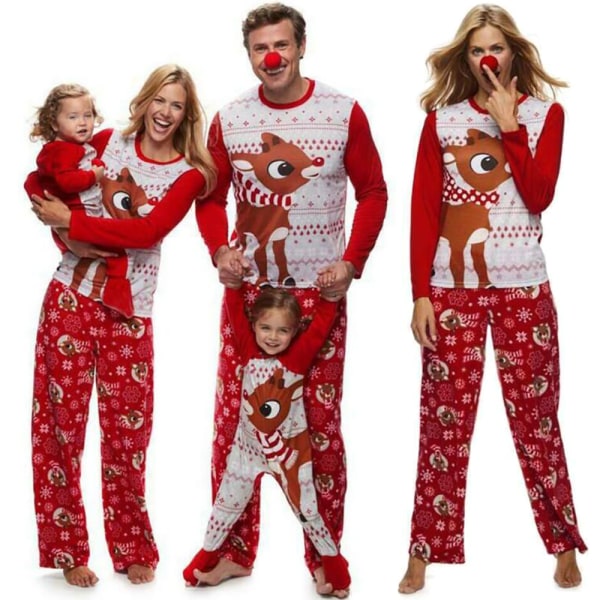 Familj Vuxna Barn Jul Cartoon Älg Pyjamas Nattkläder Set baby 80cm