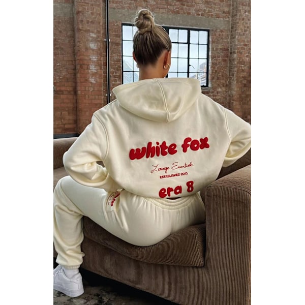 Vit Fox Damernas Casual 2-delad Träningsoverall Sport Hoodie Långa Byxor Outfit Set Sportkläder Light Yellow XL