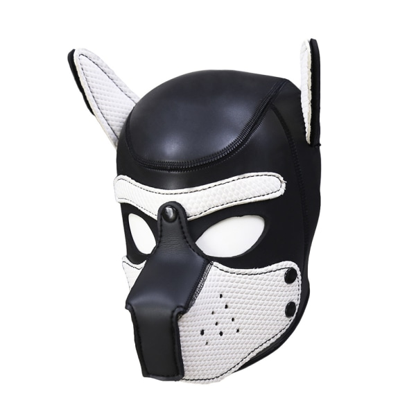 Mode vadderad latexgummi Rollspel Hundmask Cosplay Black+White