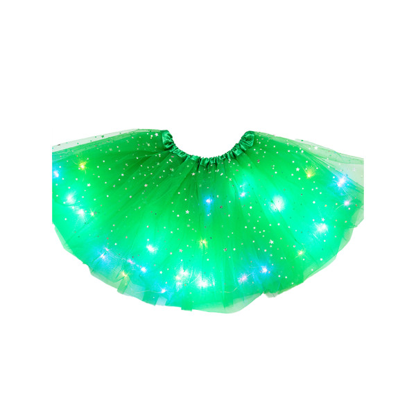 Girl LED Tutu Kjol Fancy Dress Elastisk midja Korta kjolar Present Grass green