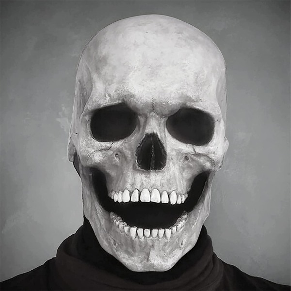 Halloween Cosplay Moving Jaw Full Head Skull Mask Prop light color