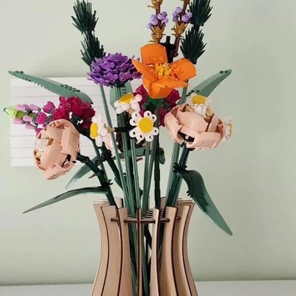 Träpussel Vas, Heminredning för Blomsterbukett Byggset, Vas för Konstgjorda Blommor, Träpussel Displayställ Set S