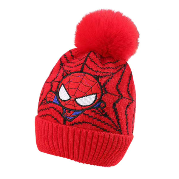 Pojkar Barn Vinter Spiderman Stickad Mössa Beanie Pompom Cap Red
