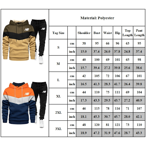 NB Herr Sport Hoodie Tracksuit Set Långärmad Hoodie Sweatshirt Jacka + Joggingbyxor Sweatpants Outfit Khaki M