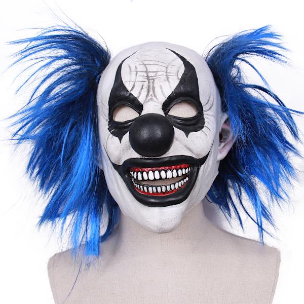 Killer Clown Mask Blått Hår Latexmasker Vuxen Halloween Maskeraddräkt Kostymrekvisita
