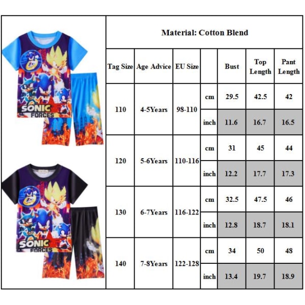 Sonic the Hedgehog Outfits Suit Kids Boy T-Shirt Shorts Set #2 Black 6-7Years