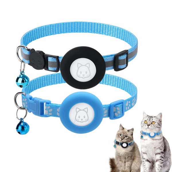 2st justerbar AirTag Cat Collar Breakaway med klocka sky blue 2pcs
