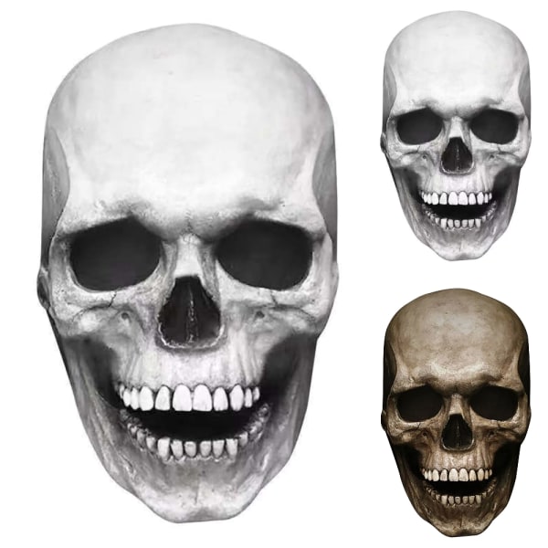 Halloween Cosplay Moving Jaw Full Head Skull Mask Prop light color