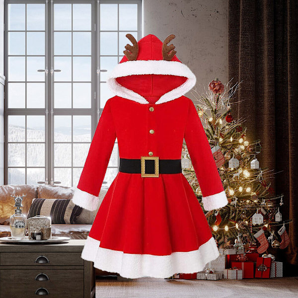 Barnflicka Jultomte Huva Gunga Klänning Jul Prinsessklänning 160CM