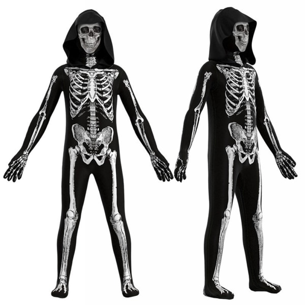 Barns mänskliga skelettkläder Halloween Jumpsuit Rollspel 150cm