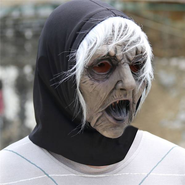 Gammal häxlatexmask med huva Vuxen Halloweenfest Fancy Dres Kostym Prop Halloween Mask