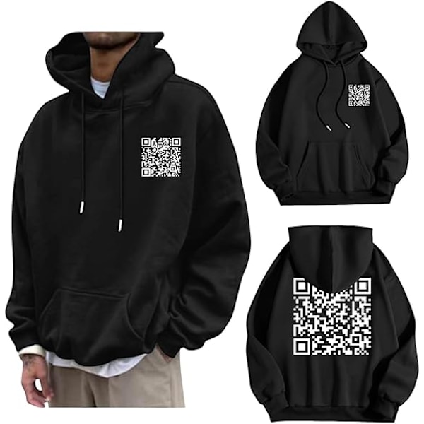 Rolig FU QR-kod Hoodie QR-kod Hoodie Unisex Rolig Skämt Skanningsbar Grafisk Tryckt Tröja med Huva Black S