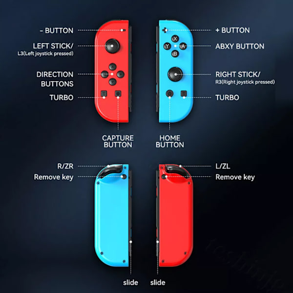 Joypad-kontroll för Nintendo Switch, Trådlös Joypad-ersättning för Switch-kontroll, Vänster och Höger Switch Blue Red