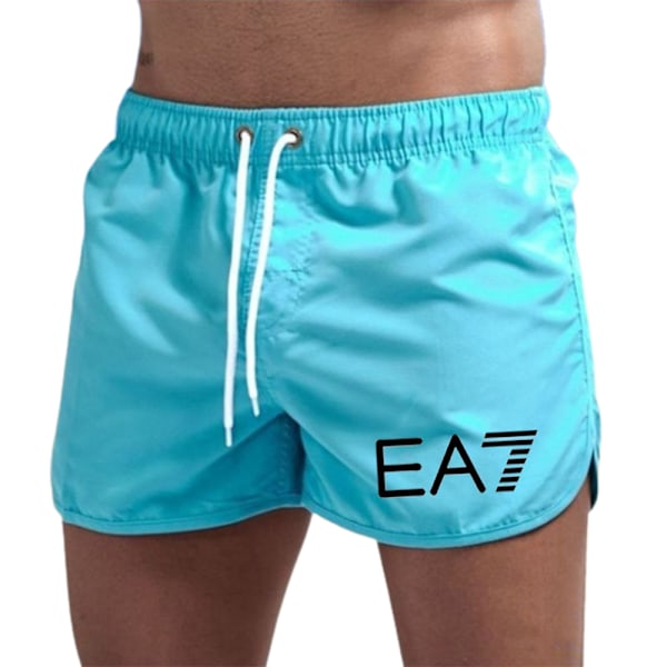 Män Tryckta Badbyxor Simshorts Sommar Strand Gym Sport Kort Byxa Badkläder Sky Blue 2XL