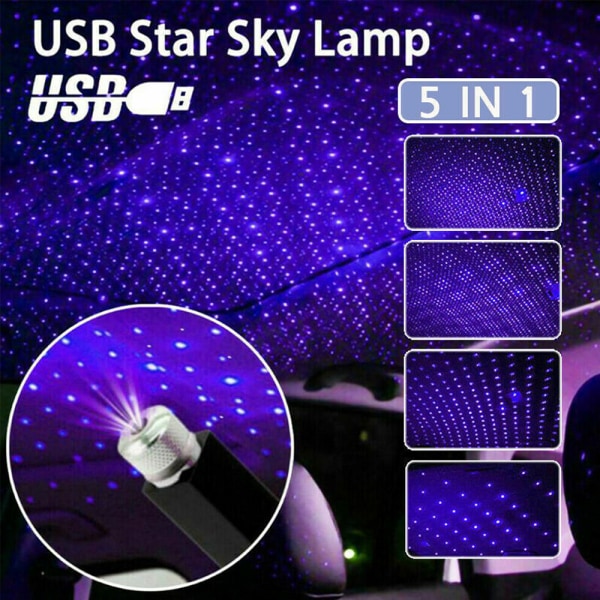 USB LED Bil Interiör Tak Stjärna Nattljus Lampa Projektor Dekor blue