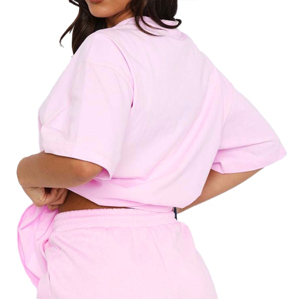 Vit rävtryckta träningsdräkter damer kortärmade toppar shorts heta byxor outfits Pink XL
