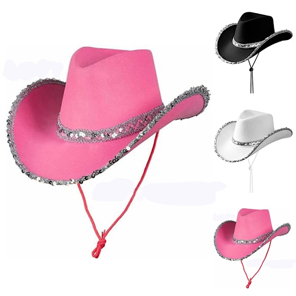 Rosa Cowboyhatt med Bred Brätte, Western Stil, Filt, Cowgirlhatt, Kvinnors Kostym, Festklänning, Partyhatt Pink