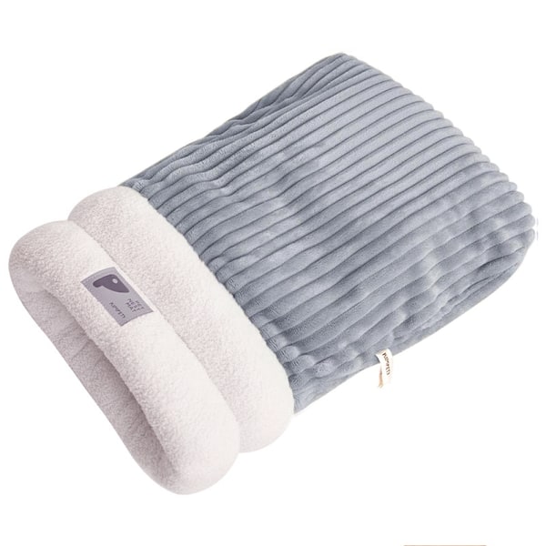 Vintervarm Kattkoja Sovsäck Mysig Mjuk Husdjursbädd Halvinklädd Plysch Kattbädd Grey Blue M