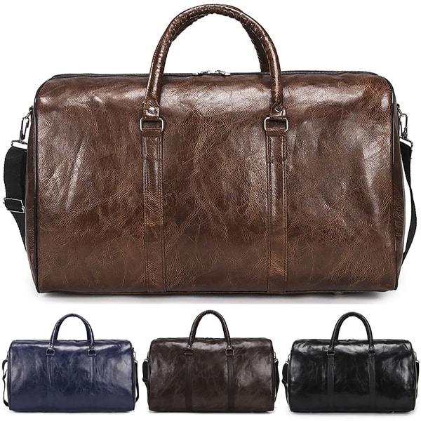 Män Retro Pu Läder Bagageförvaring Handväska Duffle Weekend Bag Brown