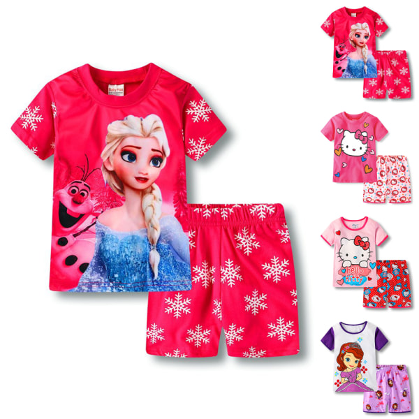 Barn Flickor Disney Character Print Sovkläder T-shirt Shorts Outfit Set Casual Frozen Elsa 5 Years