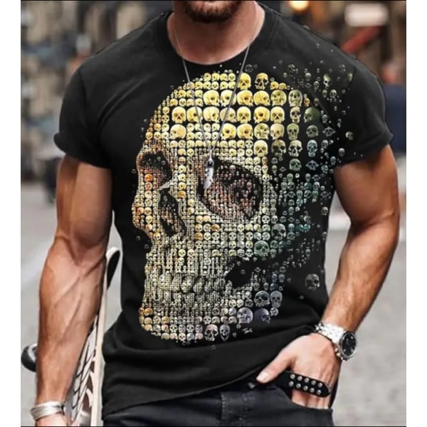 Män Skalle 3D Print Kortärmad Muskel T-shirt Sommartoppar A 4XL