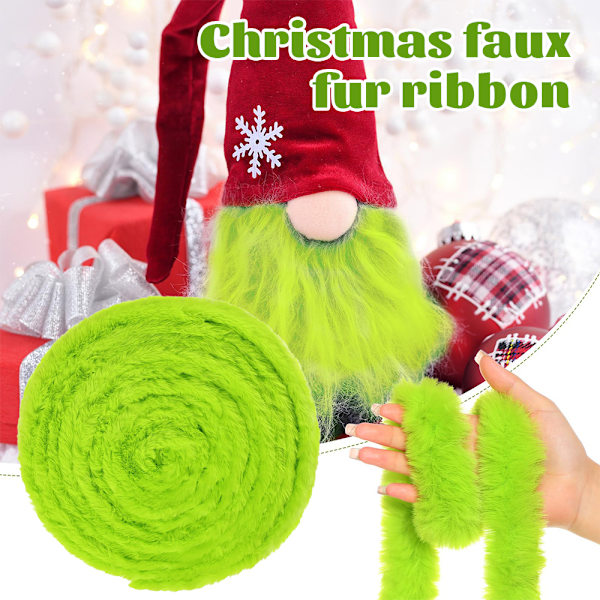 Julklappsskjort i konstgjord päls med band av siden, fluffig kant, God Jul 5cm*2m