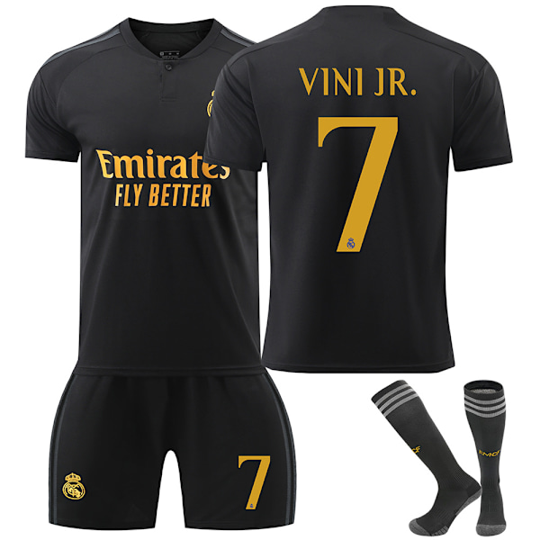 2024-2025 Real Madrid Bortatröjor Barn Fotbollströja Set Nr 7 Vini Jr. Tröjor Kläder Fotboll Träningsuniform 18